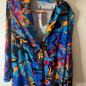 Blue and Orange Graphic Relaxed Blazer